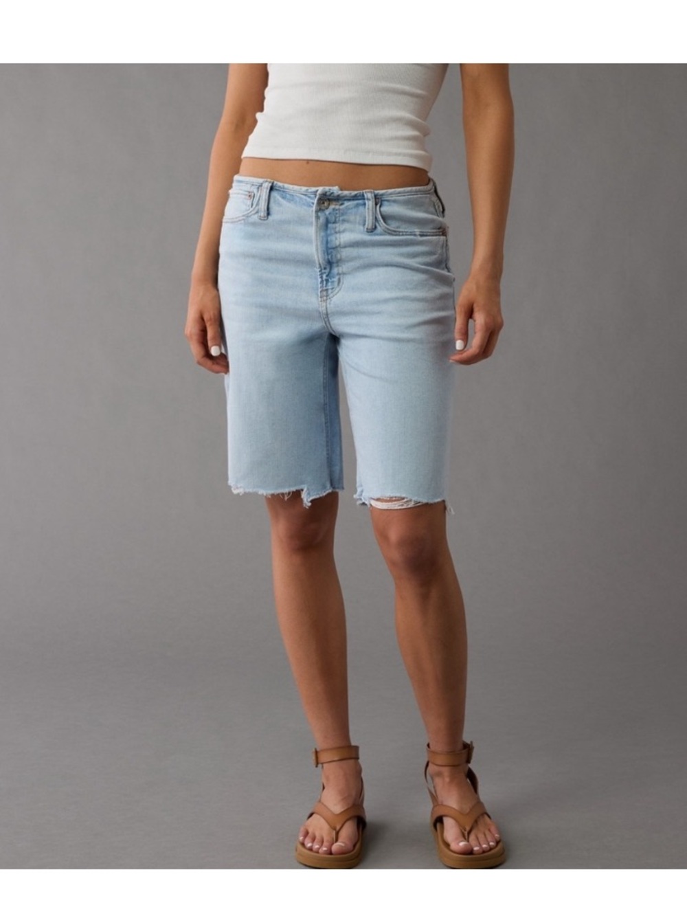 NWT American Eagle Dreamy Drape Extra Baggy Denim Bermuda Shorts with Raw Hem